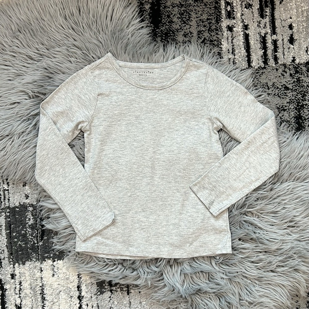 Kinderkind Basics Girls Grey Long Sleeve Top Size 6 Cotton Viscose Blend NEW